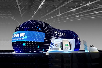 展臺搭建沉浸式體驗館,中國電信展會展臺設計搭建-美湖展覽